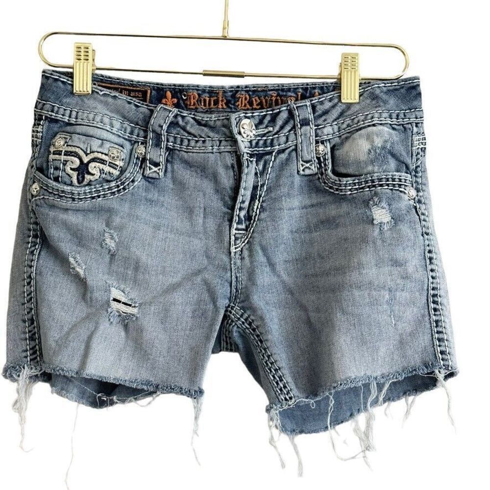 Rock Revival Vivian Shorts Women's 28‎ Distressed Low Rise Western